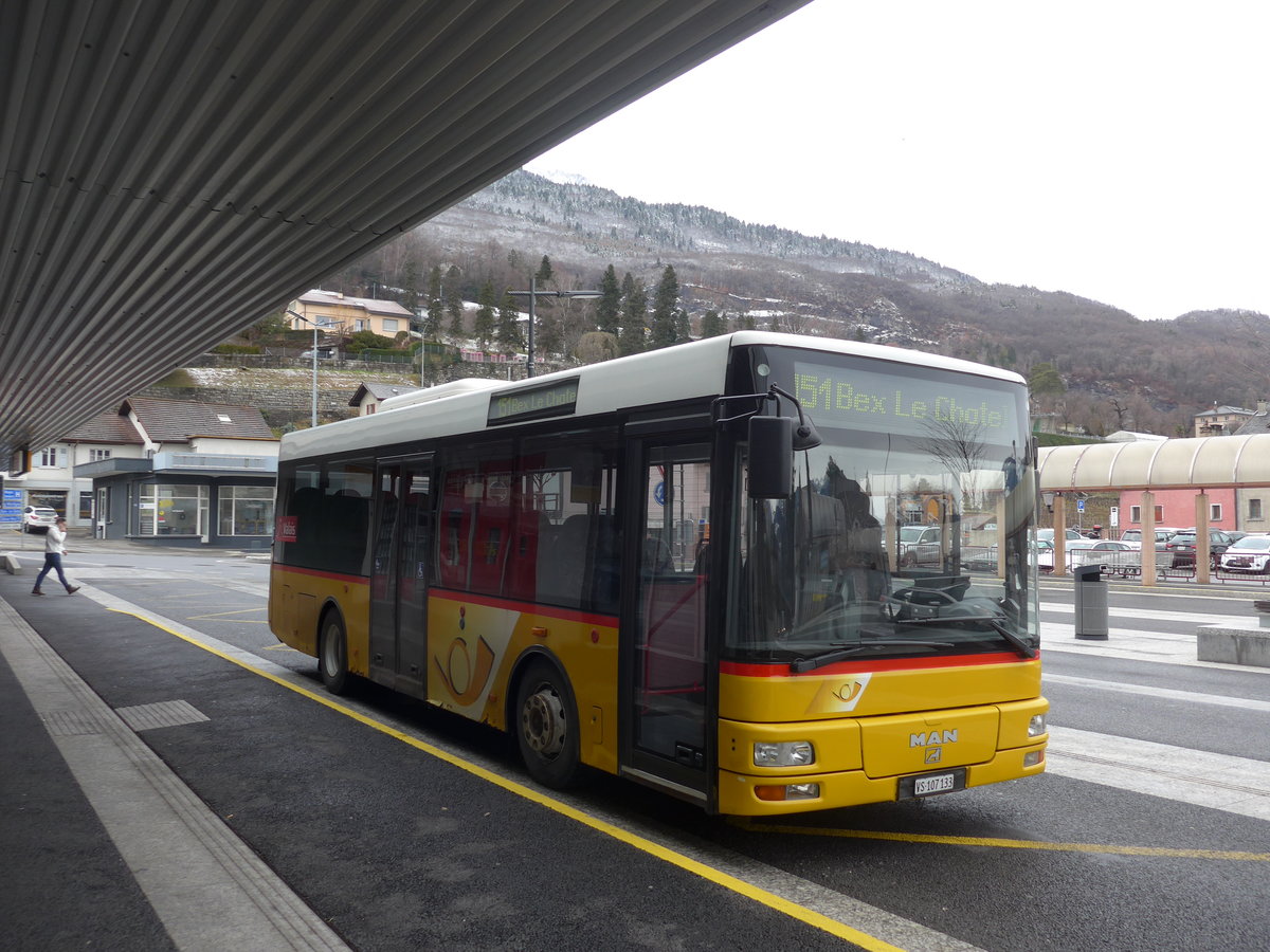 (188'013) - TPC Aigle - VS 107'133 - MAN/Gppel (ex VD 1261) am 20. Januar 2018 beim Bahnhof Monthey-Ville