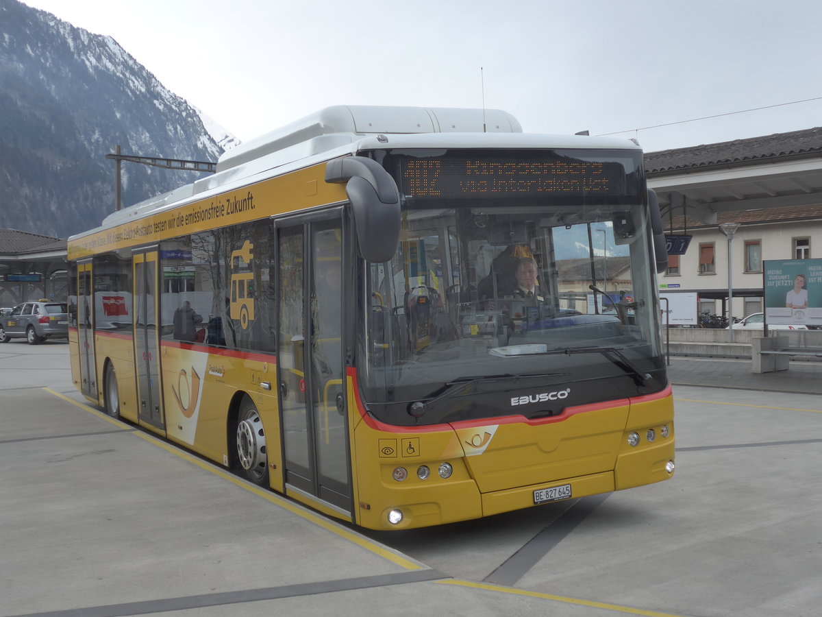 (188'243) - PostAuto Bern - BE 827'645 - Ebusco am 5. Februar 2018 beim Bahnhof Interlaken West