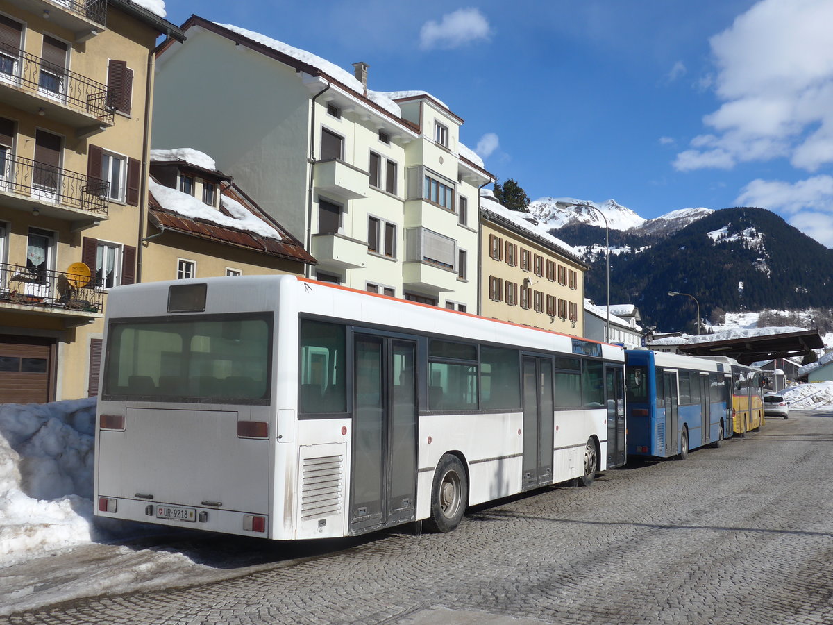(188'603) - Meyer, Gschenen - UR 9218 - Mercedes (ex BSU Solothurn Nr. 65; ex BSU Solothurn Nr. 59) am 14. Februar 2018 beim Bahnhof Airolo