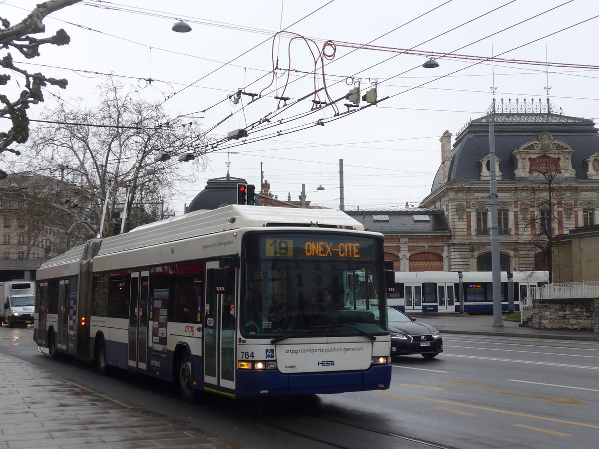 (189'189) - TPG Gen�ve - Nr. 764 - Hess/Hess Gelenktrolleybus am 12. M�rz 2018 in Gen�ve, Place des Vingt-Deux-Cantons