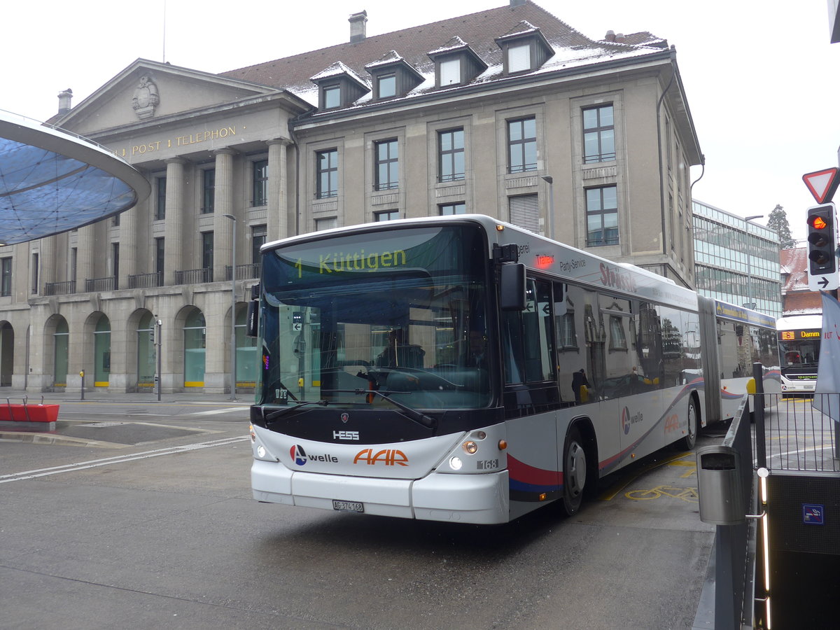 (189'484) - AAR bus+bahn, Aarau - Nr. 168/AG 374'168 - Scania/Hess am 19. M�rz 2018 beim Bahnhof Aarau