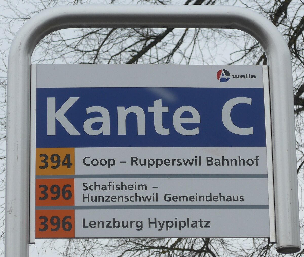 (189'532) - A-welle-Haltestellenschild - Lenzburg, Bahnhof - am 19. M�rz 2018