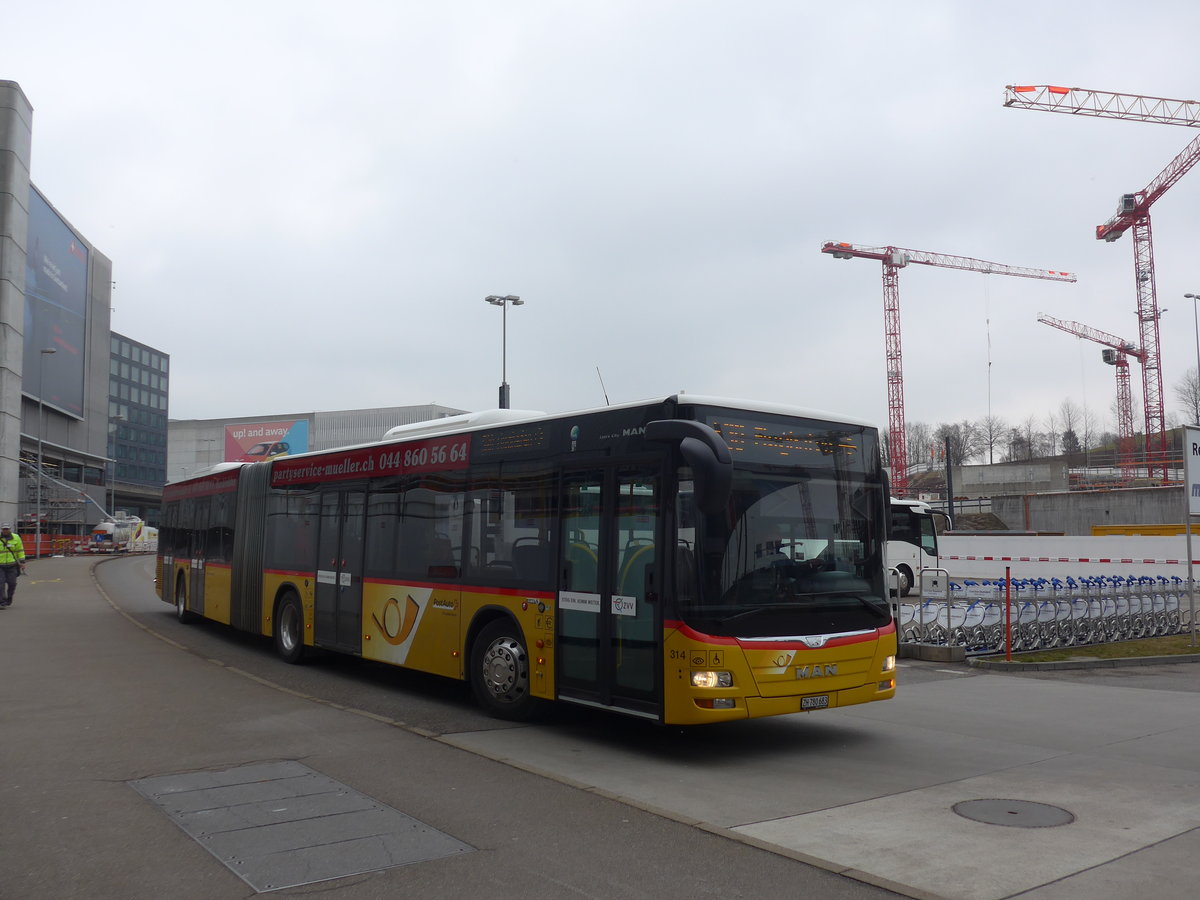 (189'570) - PostAuto Z�rich - Nr. 314/ZH 780'683 - MAN am 19. M�rz 2018 in Z�rich, Flughafen