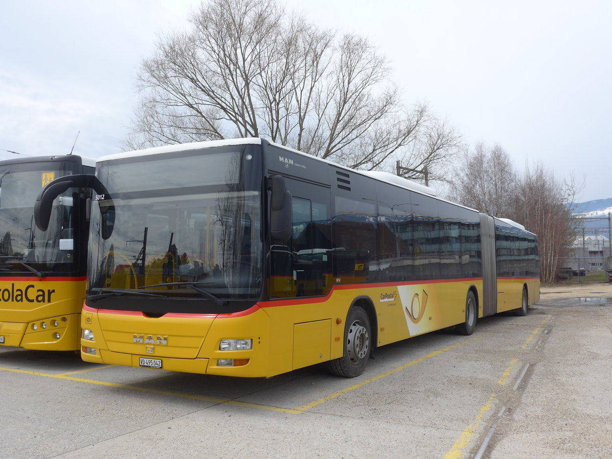 (189'966) - CarPostal Ouest - VD 495'042 - MAN am 2. April 2018 in Yverdon, Garage