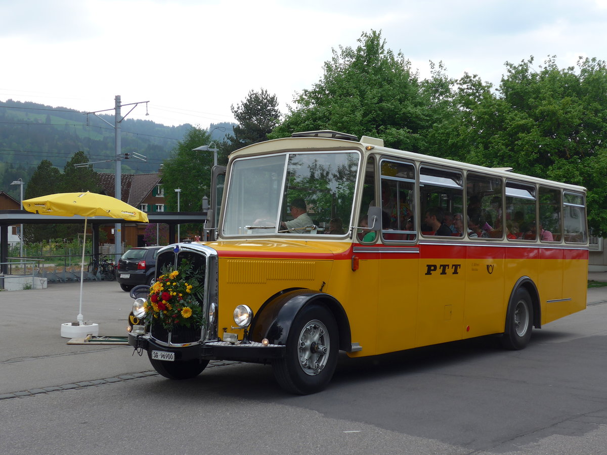 (192'780) - Altherr, Nesslau - SG 96'900 - Saurer/R&J am 5. Mai 2018 beim Bahnhof Nesslau-Neu St. Johann