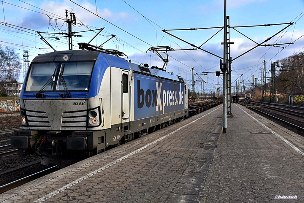193 840 zog einen leeren containerzug,durch hh-harburg,11.03.16