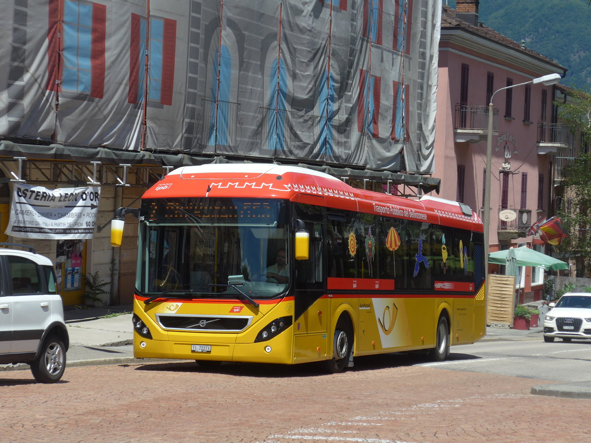 (193'854) - Chiesa, Riazzino - Nr. CB1/TI 72'273 - Volvo (ex AutoPostale Ticino) am 9. Juni 2018 beim Bahnhof Bellinzona