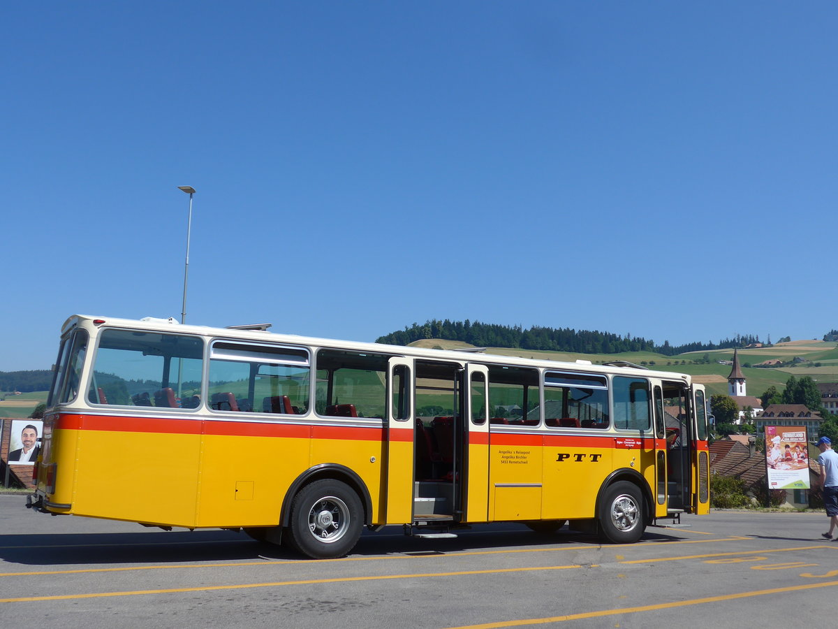 (194'485) - Birchler, Remetschwil - AG 54'039 - FBW/Tscher (ex Gerber, Winkel; ex Eggenberger, Mriken; ex Tanner, Bubendorf; ex P 24'803) am 1. Juli 2018 beim Bahnhof Biglen