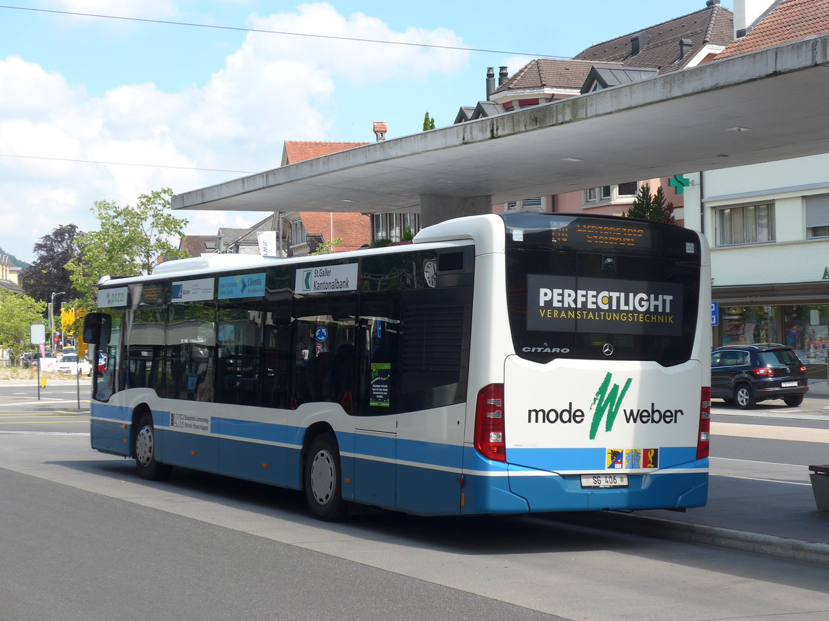 (194'579) - BLWE Wattwil - Nr. 2/SG 406 - Mercedes am 7. Juli 2018 beim Bahnhof Wattwil