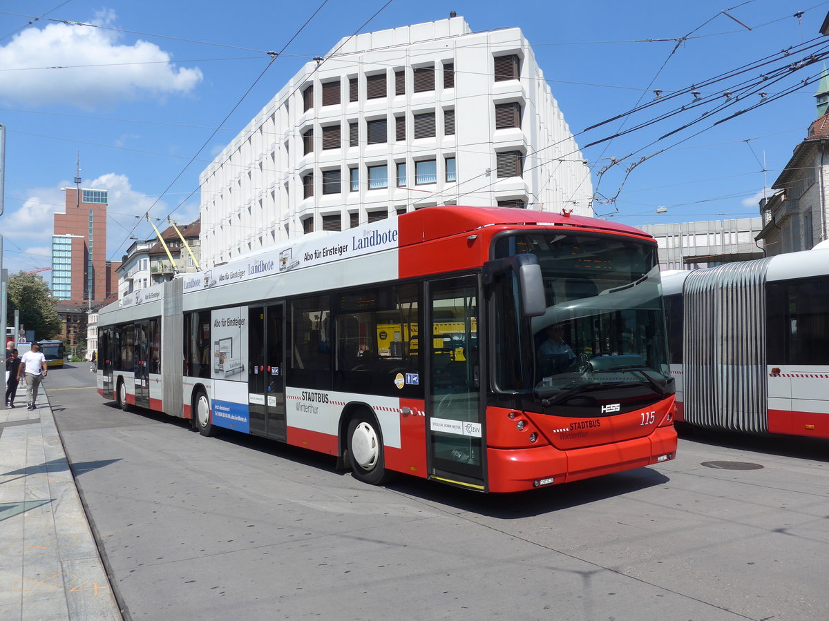 (194'648) - SW Winterthur - Nr. 115 - Hess/Hess Gelenktrolleybus am 7. Juli 2018 beim Hauptbahnhof Winterthur
