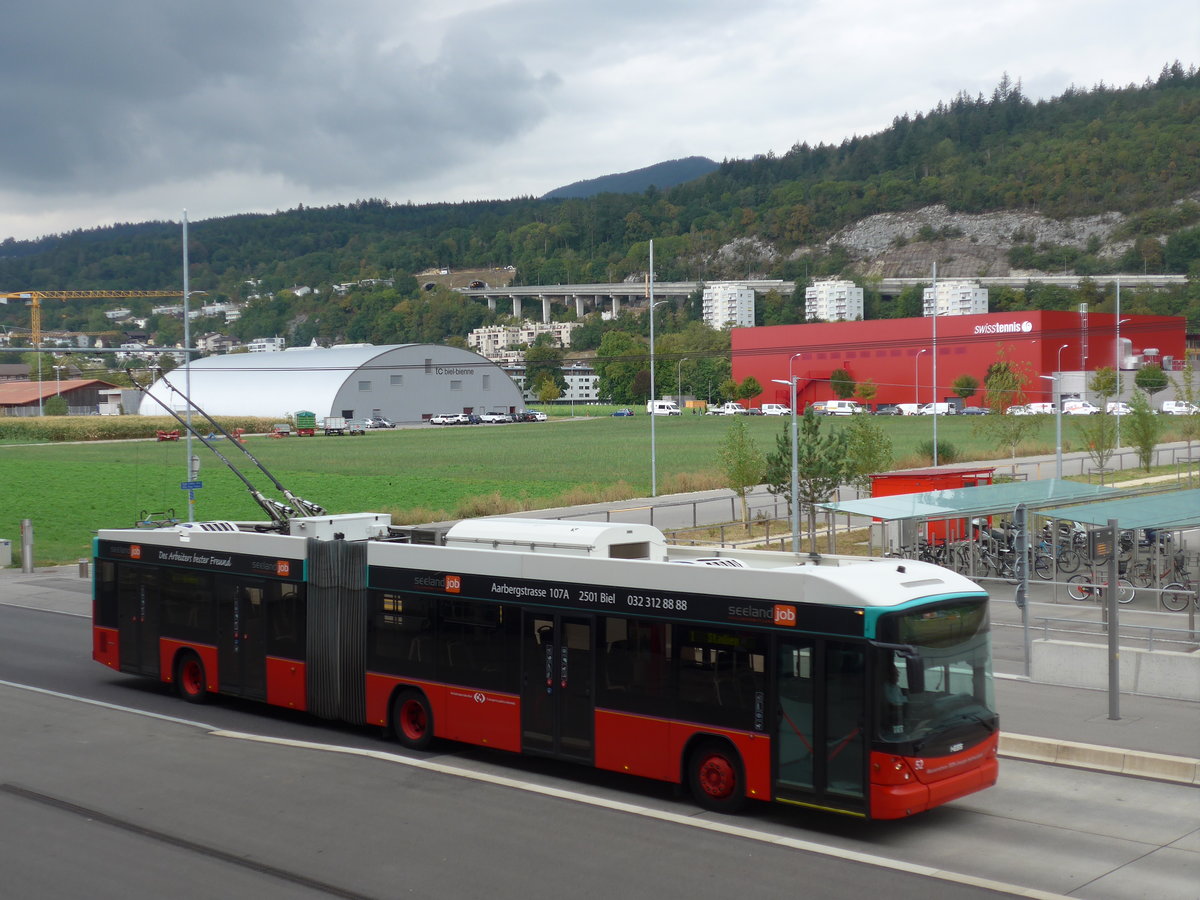 (196'488) - VB Biel - Nr. 52 - Hess/Hess Gelenktrolleybus am 3. September 2018 in Biel, Stadien