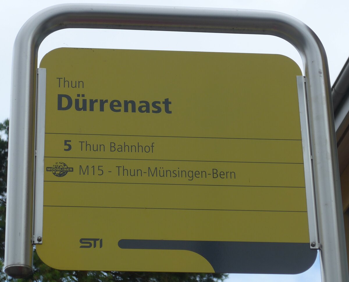 (197'959) - STI-Haltestellenschild - Thun, D�rrenast - am 24. September 2018