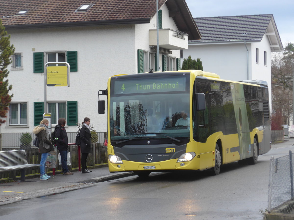 (199'652) - STI Thun - Nr. 178/BE 752'178 - Mercedes am 6. Dezember 2018 in Thun-Lerchenfeld, Endstation