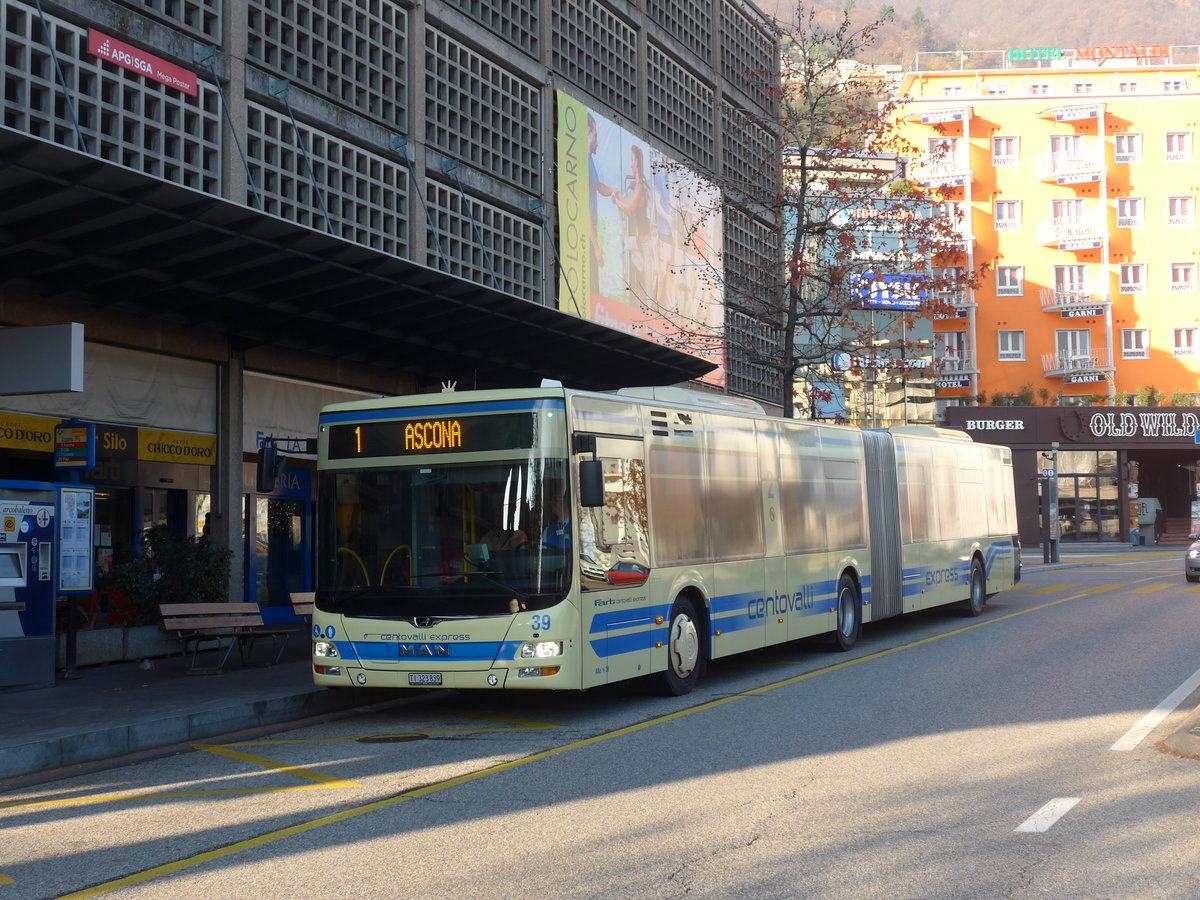 (199'776) - FART Locarno - Nr. 39/TI 323'839 - MAN am 7. Dezember 2018 beim Bahnhof Locarno