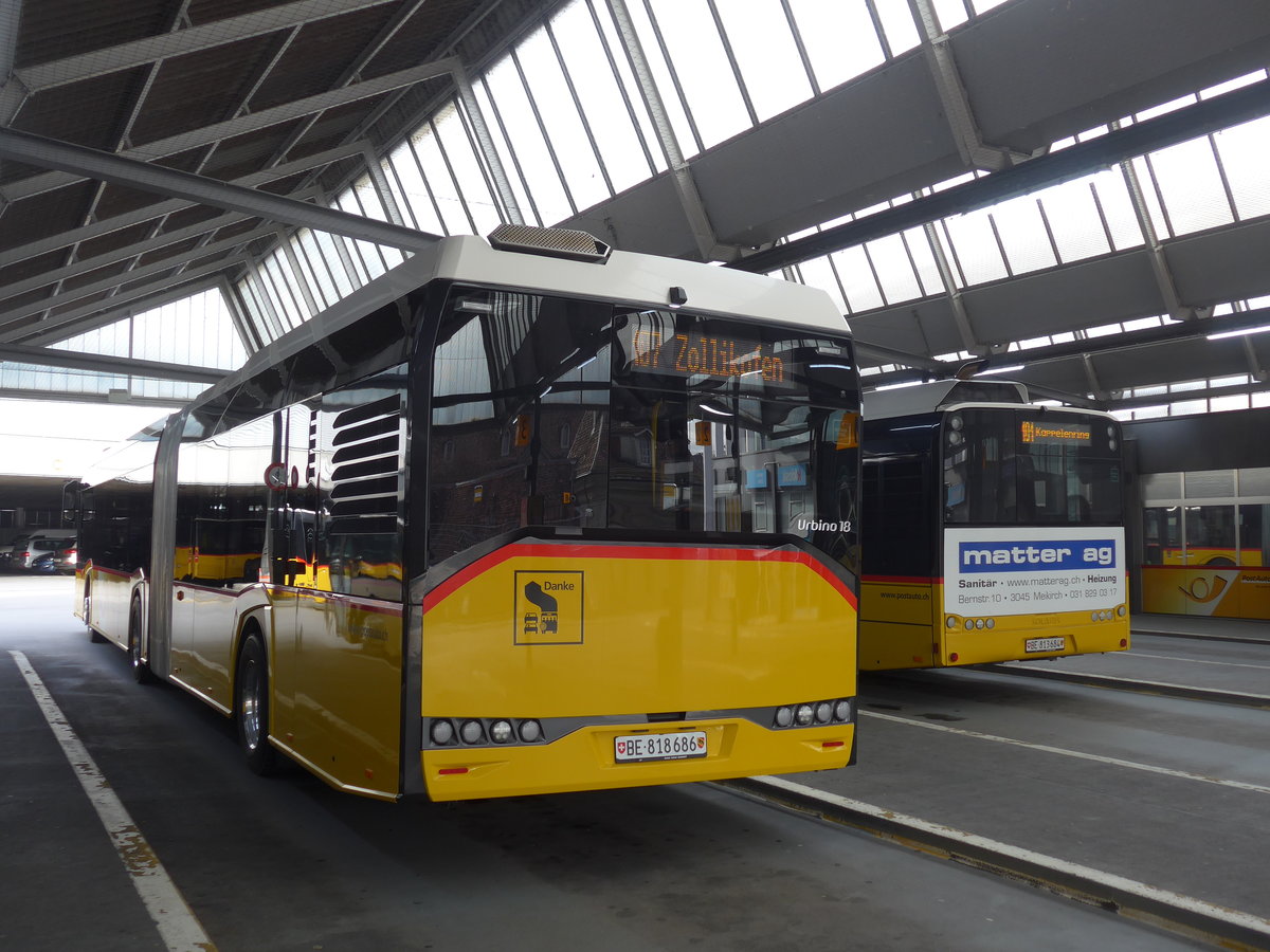 (200'460) - PostAuto Bern - Nr. 686/BE 818'686 - Solaris am 31. Dezember 2018 in Bern, Postautostation