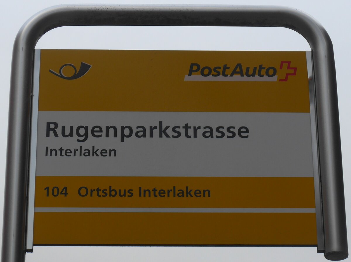 (200'531) - PostAuto-Haltestellenschild - Interlaken, Rugenparkstrasse - am 1. Januar 2019