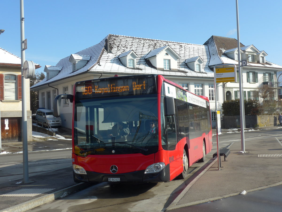 (201'462) - Bernmobil, Bern - Nr. 431/BE 843'431 - Mercedes am 4. Februar 2019 beim Bahnhof M�nsingen