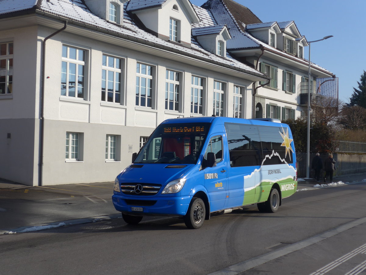 (201'474) - Bernmobil, Bern - Nr. 501/BE 416'501 - Mercedes (ex Mattli, Wassen) am 4. Februar 2019 beim Bahnhof M�nsingen