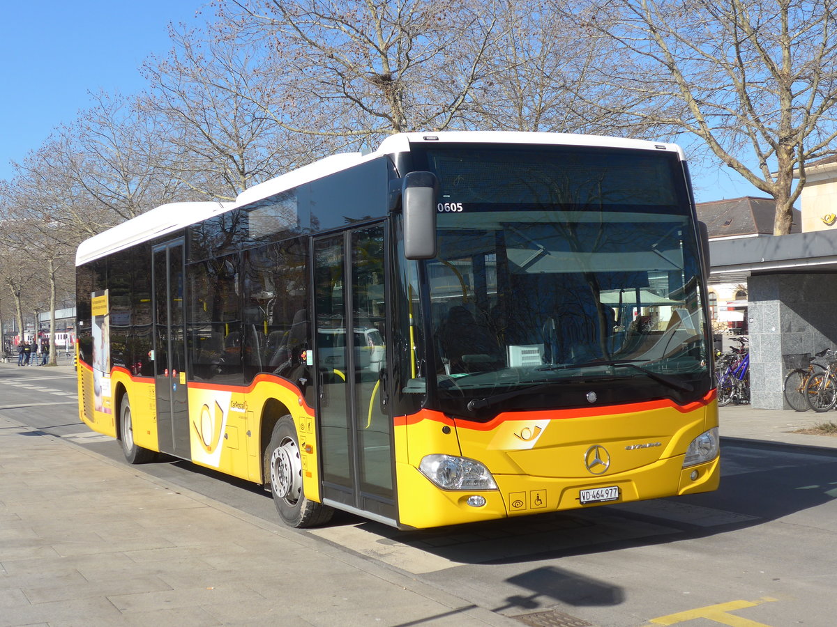 (201'603) - CarPostal Ouest - VD 464'977 - Mercedes am 16. Februar 2019 beim Bahnhof Yverdon