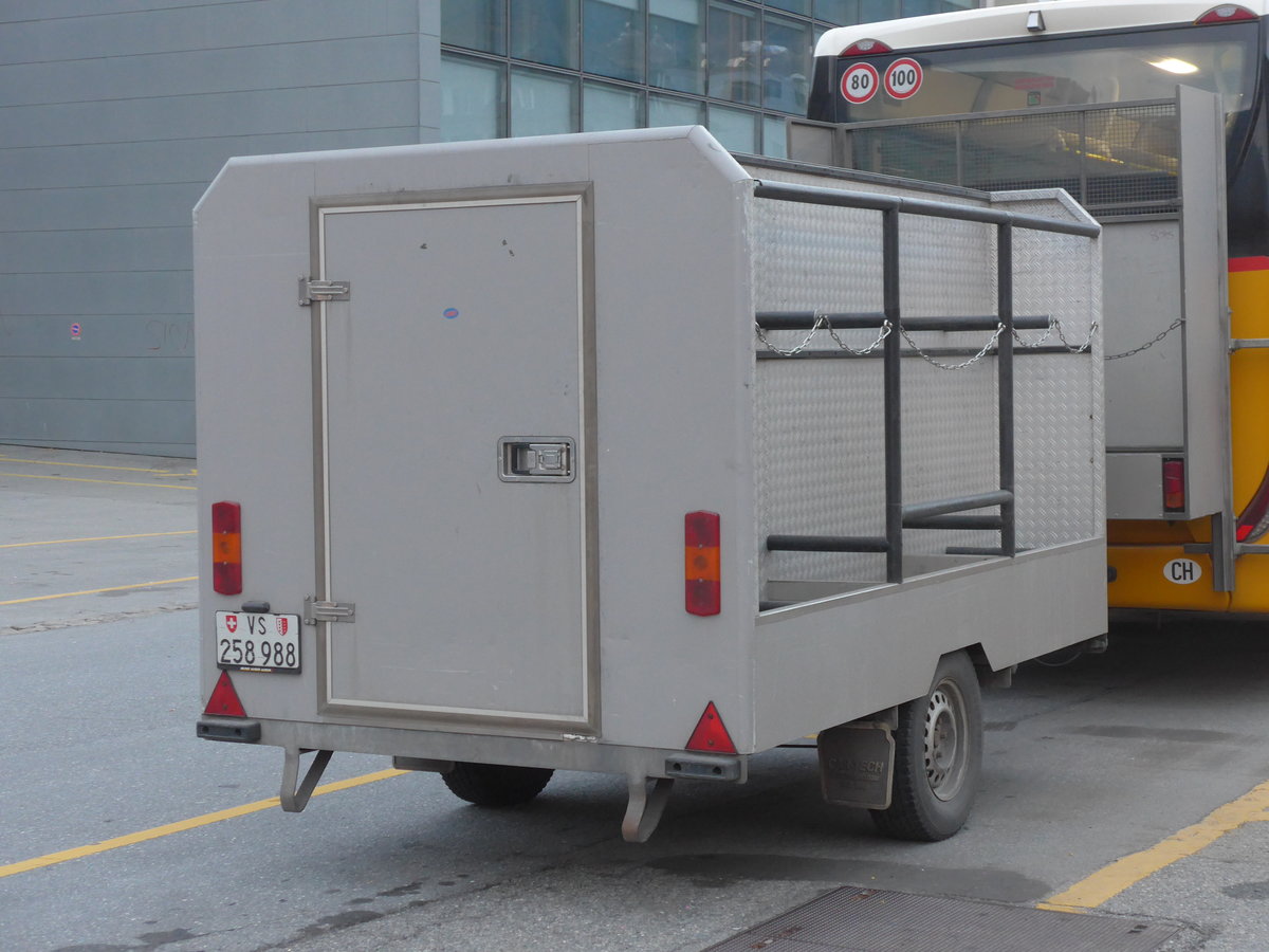 (201'928) - PostAuto Wallis - VS 258'988 - Car-Tech Gep�ckanh�nger am 3. M�rz 2019 beim Bahnhof Brig
