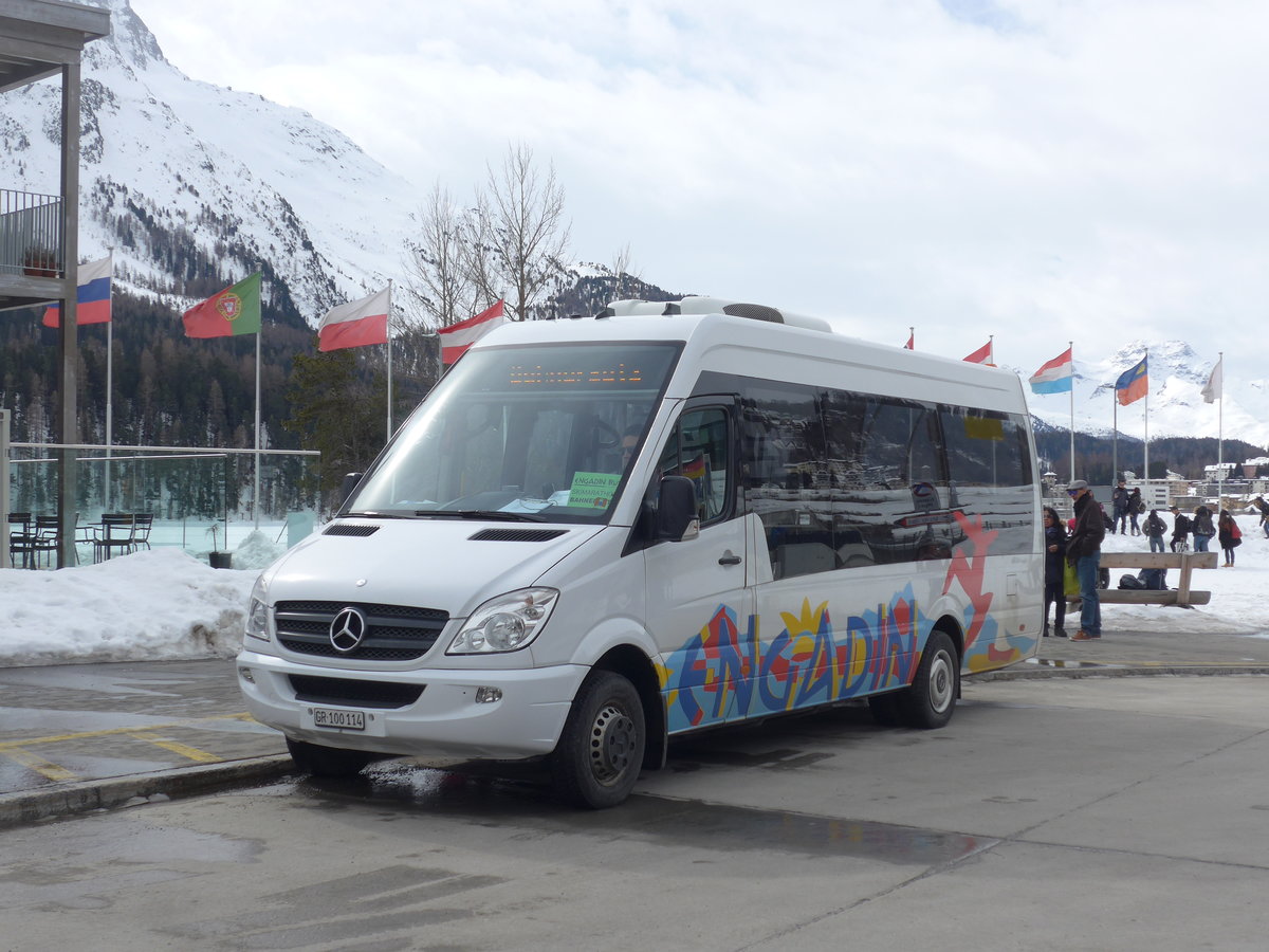(202'049) - SBC Chur - Nr. 114/GR 100'114 - Mercedes (ex Vorf�hrfahrzeug) am 10. M�rz 2019 beim Bahnhof St. Moritz