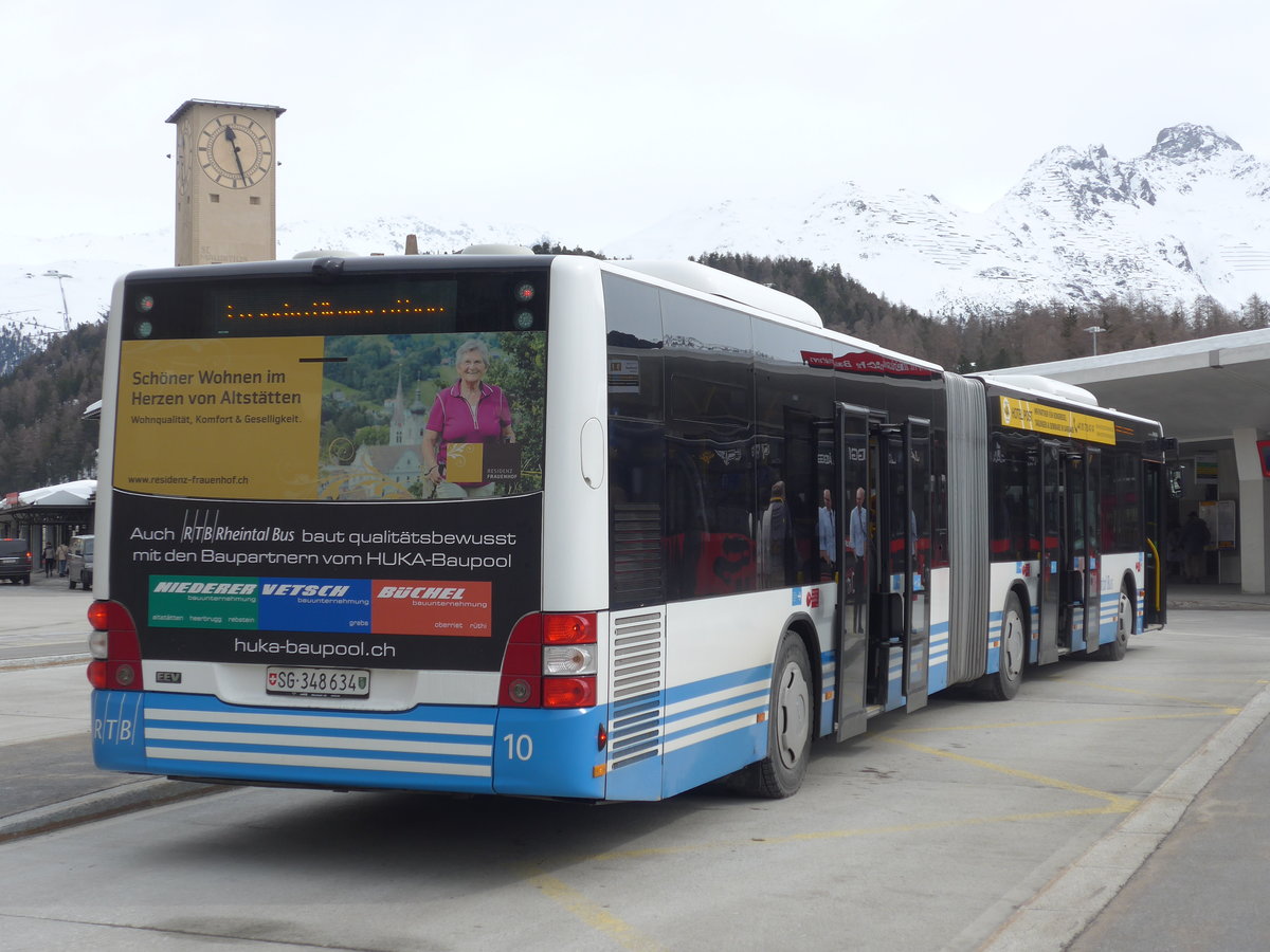 (202'056) - RTB Altst�tten - Nr. 10/SG 348'634 - MAN am 10. M�rz 2019 beim Bahnhof St. Moritz