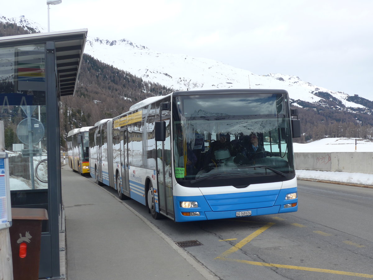 (202'086) - RTB Altsttten - Nr. 10/SG 348'634 - MAN am 10. Mrz 2019 in Silvaplana, Kreisel Mitte