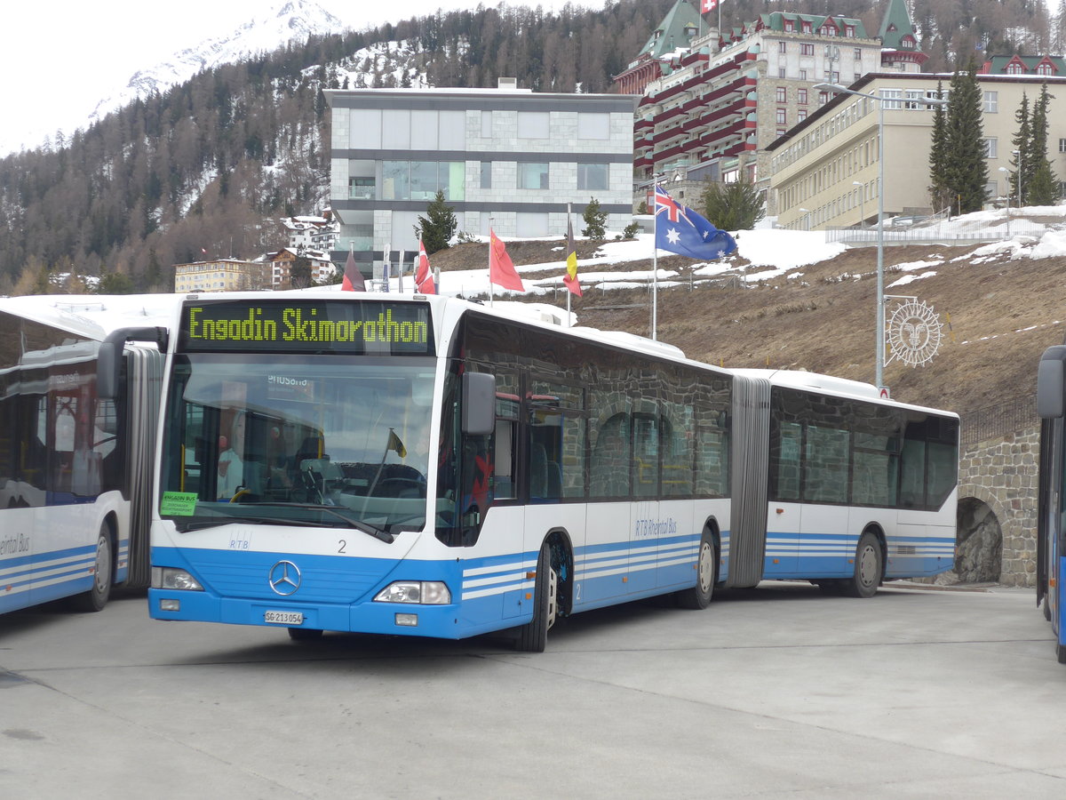 (202'112) - RTB Altst�tten - Nr. 2/SG 213'054 - Mercedes am 10. M�rz 2019 beim Bahnhof St. Moritz
