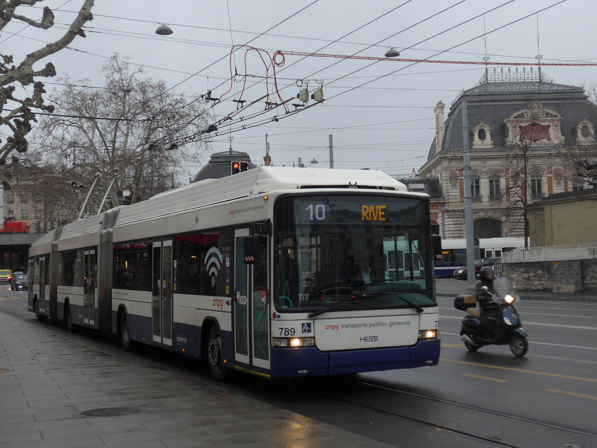 (202'213) - TPG Gen�ve - Nr. 789 - Hess/Hess Doppelgelenktrolleybus am 11. M�rz 2019 in Gen�ve, Place des Vingt-Deux-Cantons