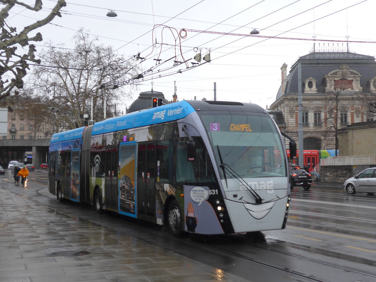 (202'219) - TPG Gen�ve - Nr. 1631 - Van Hool Gelenktrolleybus am 11. M�rz 2019 in Gen�ve, Place des Vingt-Deux-Cantons