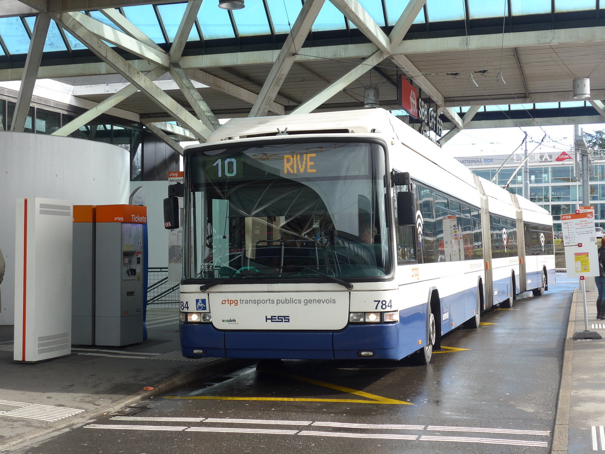 (202'261) - TPG Gen�ve - Nr. 784 - Hess/Hess Doppelgelenktrolleybus am 11. M�rz 2019 in Gen�ve, A�roport