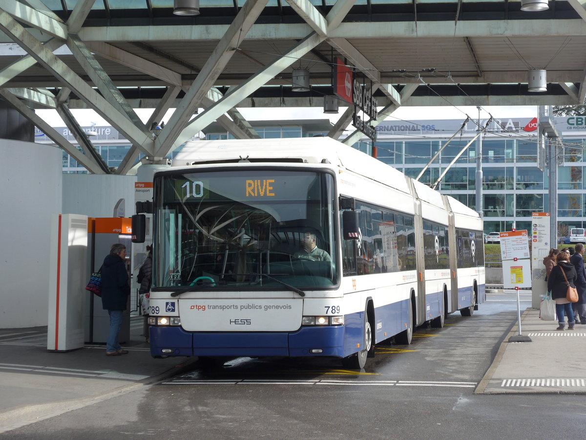 (202'279) - TPG Gen�ve - Nr. 789 - Hess/Hess Doppelgelenktrolleybus am 11. M�rz 2019 in Gen�ve, A�roport