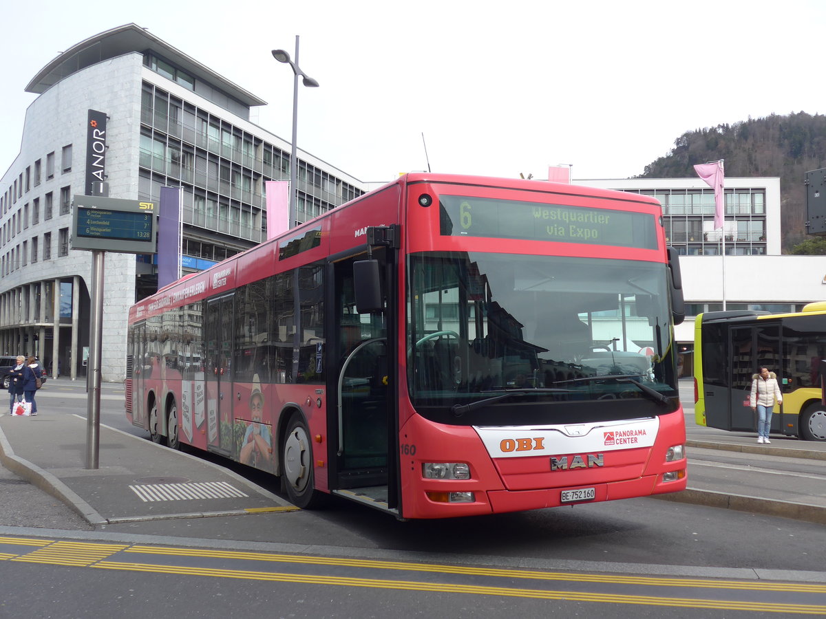 (202'372) - STI Thun - Nr. 160/BE 752'160 - MAN am 12. Mrz 2019 beim Bahnhof Thun