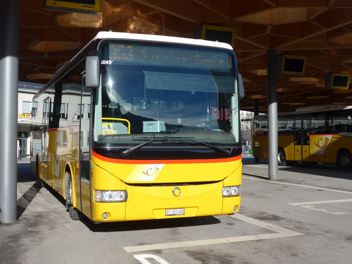 (202'380) - PostAuto Wallis - Nr. 18/VS 365'408 - Irisbus am 16. M�rz 2019 beim Bahnhof Sion