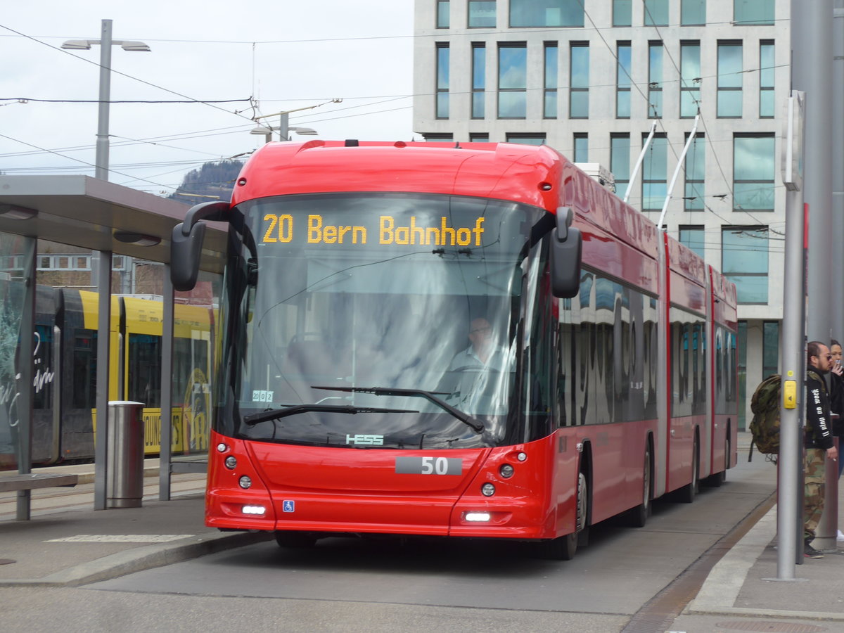(202'505) - Bernmobil, Bern - Nr. 50 - Hess/Hess Doppelgelenktrolleybus am 18. M�rz 2019 in Bern, Wankdorf