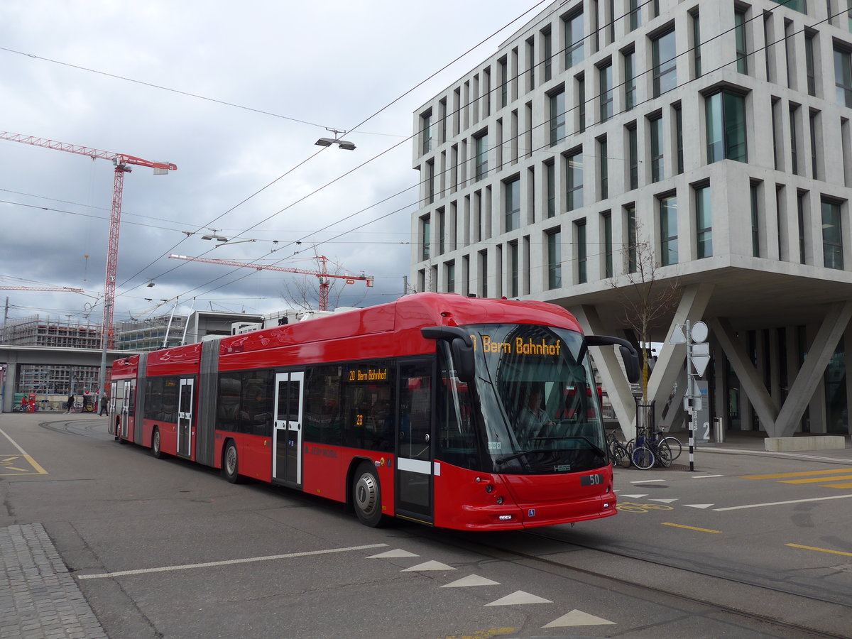 (202'508) - Bernmobil, Bern - Nr. 50 - Hess/Hess Doppelgelenktrolleybus am 18. M�rz 2019 in Bern, Wankdorf