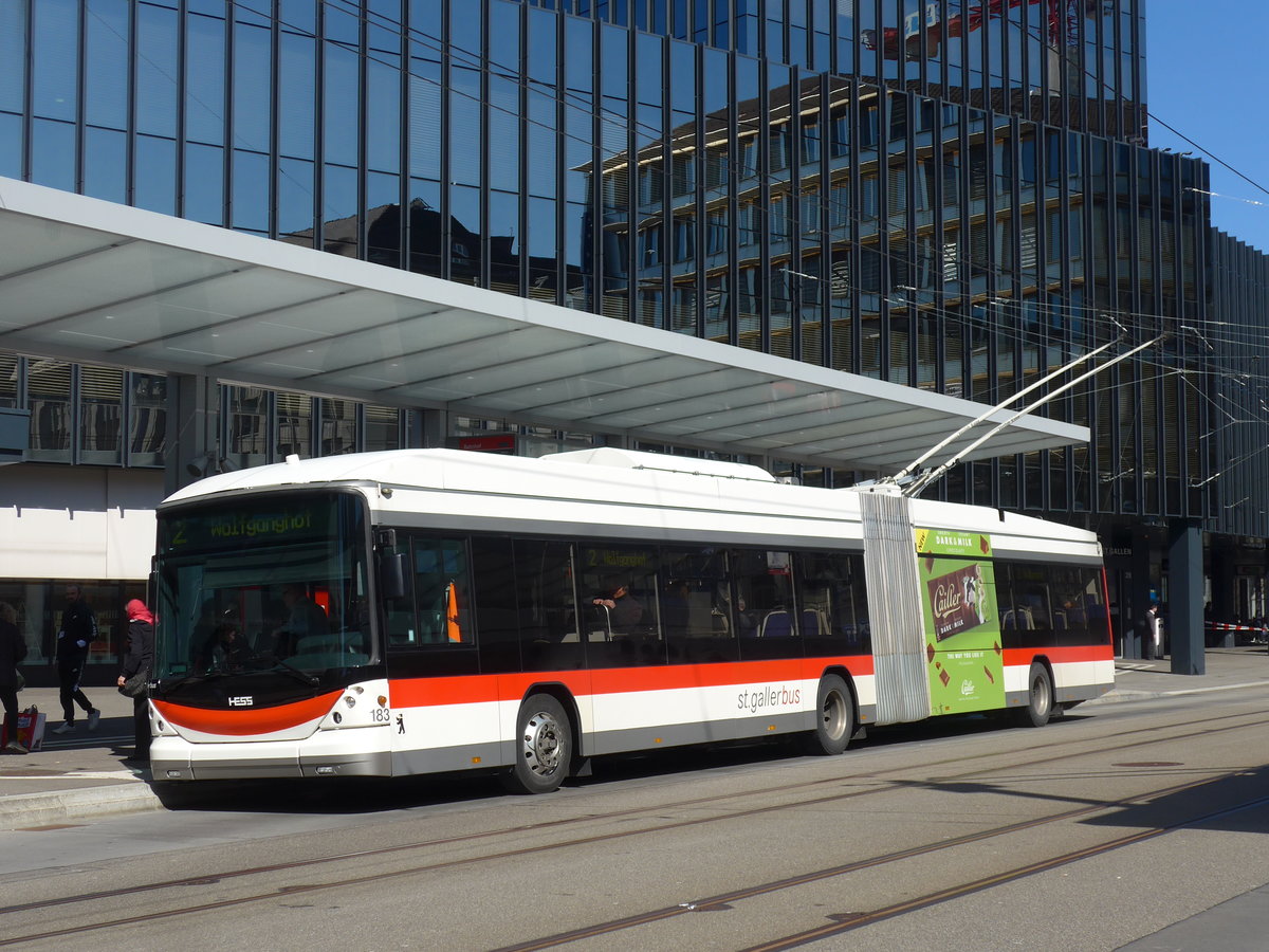 (202'688) - St. Gallerbus, St. Gallen - Nr. 183 - Hess/Hess Gelenktrolleybus am 21. Mrz 2019 beim Bahnhof St. Gallen