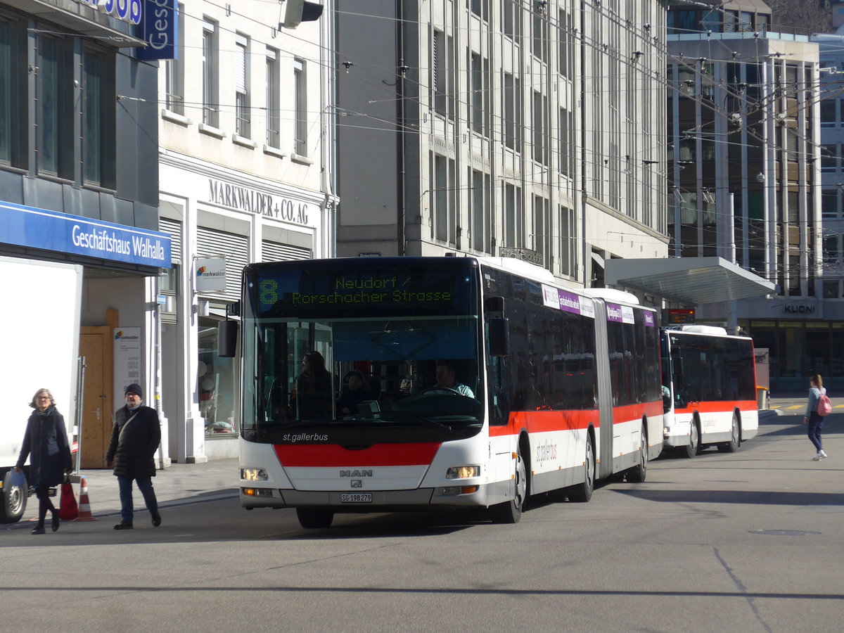 (202'756) - St. Gallerbus, St. Gallen - Nr. 279/SG 198'279 - MAN am 21. M�rz 2019 beim Bahnhof St. Gallen