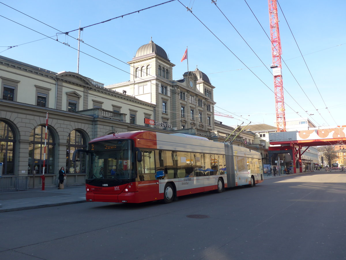 (202'784) - SW Winterthur - Nr. 101 - Hess/Hess Gelenktrolleybus am 21. M�rz 2019 beim Hauptbahnhof Winterthur