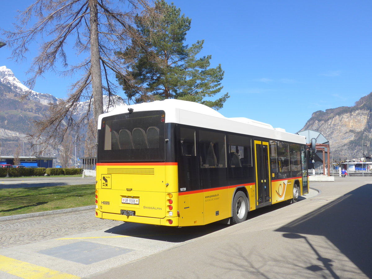 (202'821) - AAGU Altdorf - Nr. 70/UR 9306 - Scania/Hess am 22. M�rz 2019 beim Bahnhof Fl�elen