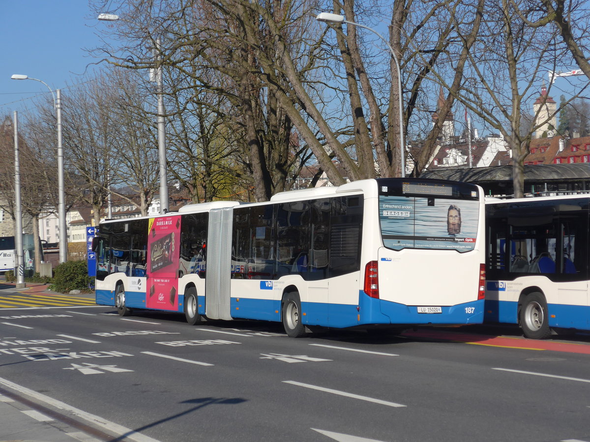 (202'933) - VBL Luzern - Nr. 187/LU 15'020 - Mercedes am 23. M�rz 2019 beim Bahnhof Luzern