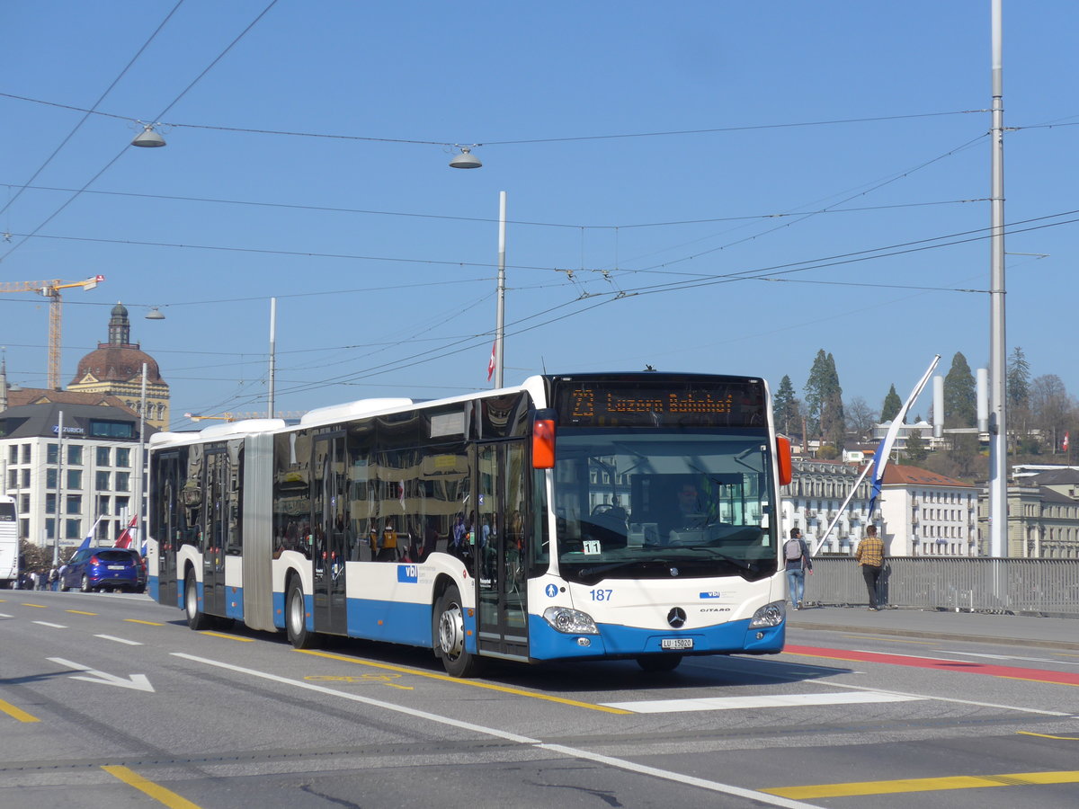 (203'023) - VBL Luzern - Nr. 187/LU 15'020 - Mercedes am 23. M�rz 2019 in Luzern, Bahnhofbr�cke