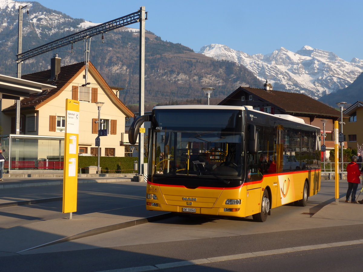 (203'415) - PostAuto Zentralschweiz - Nr. 7/OW 10'040 - MAN/G�ppel (ex Dillier, Sarnen Nr. 7) am 30. M�rz 2019 beim Bahnhof Sarnen