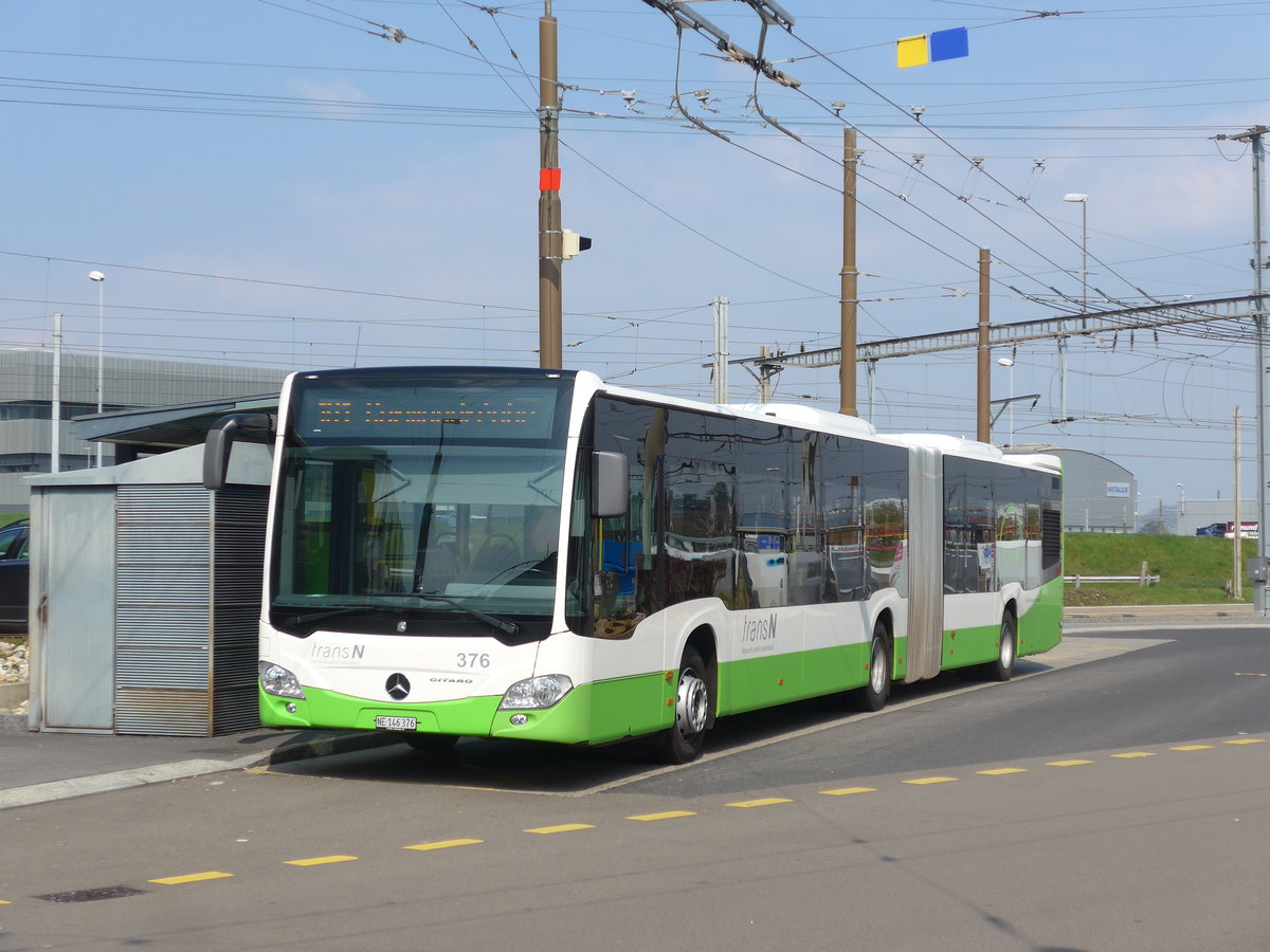 (203'632) - transN, La Chaux-de-Fonds - Nr. 376/NE 146'376 - Mercedes am 13. April 2019 beim Bahnhof Marin-�pagnier