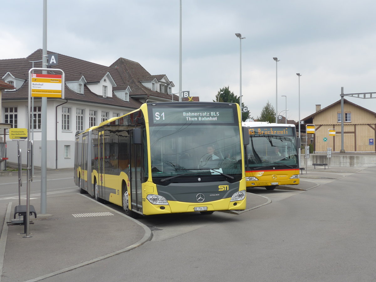 (203'652) - STI Thun - Nr. 703/BE 754'703 - Mercedes am 14. April 2019 beim Bahnhof M�nsingen