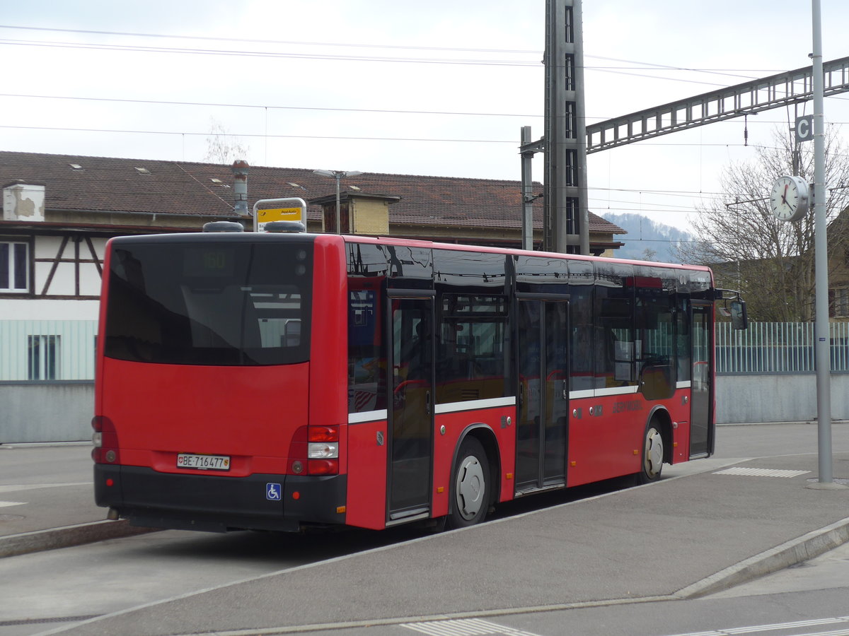 (203'656) - Bernmobil, Bern - Nr. 477/BE 716'477 - MAN/G�ppel (ex Peyer, Niederwangen Nr. 377) am 14. April 2019 beim Bahnhof M�nsingen