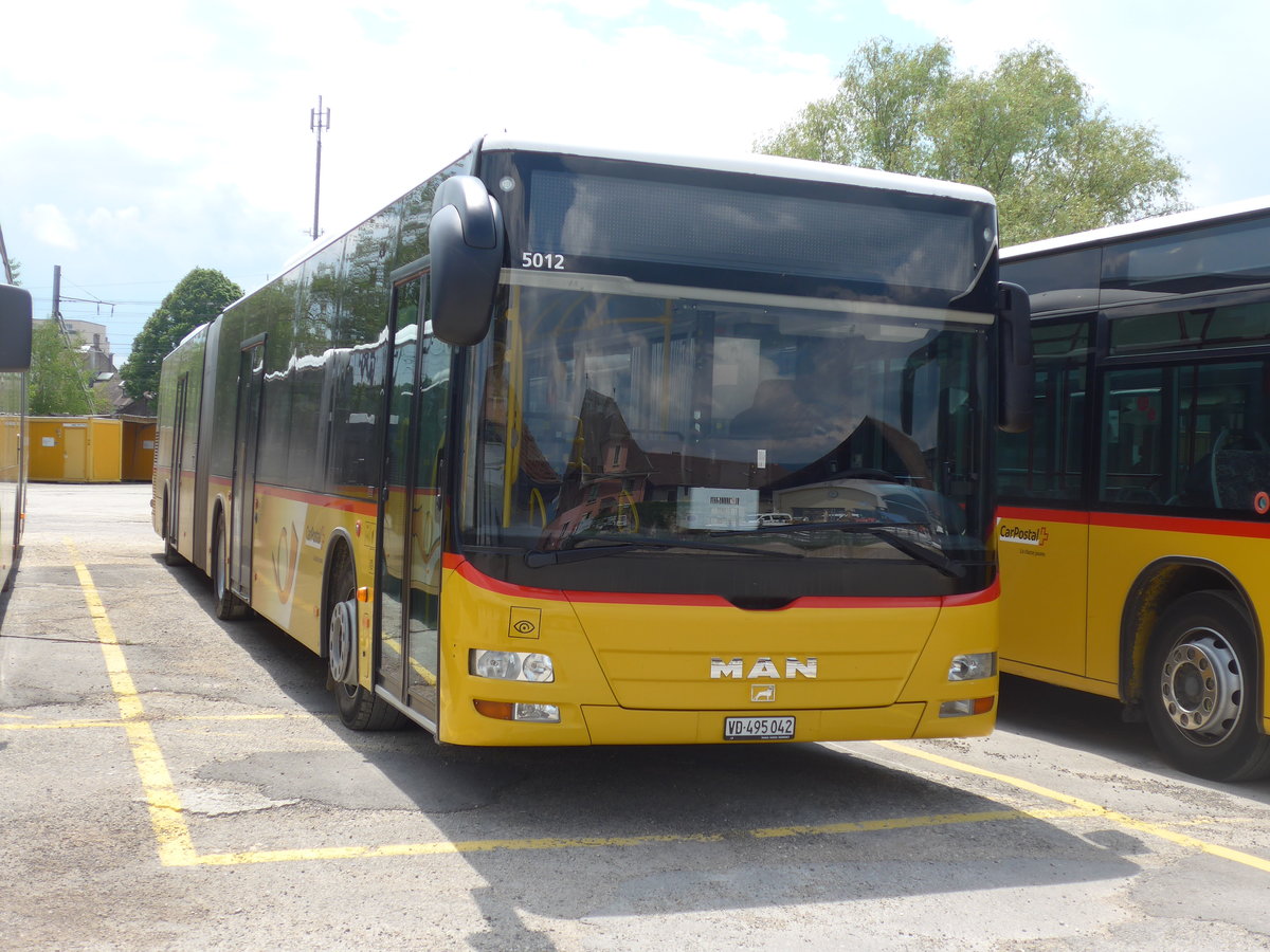 (205'421) - CarPostal Ouest - VD 495'042 - MAN am 25. Mai 2019 in Yverdon, Garage