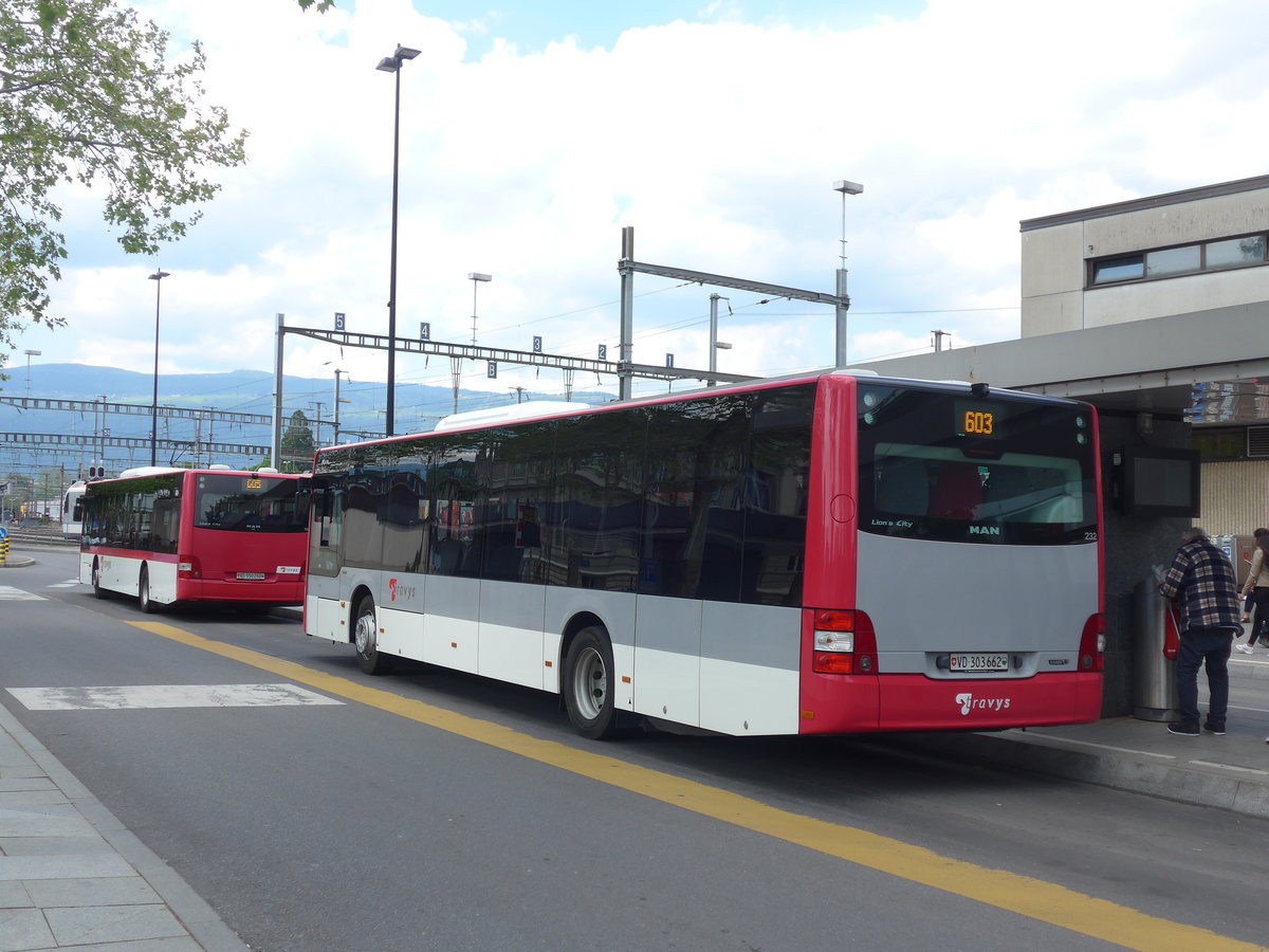 (205'445) - TRAVYS Yverdon - Nr. 232/VD 303'662 - MAN am 25. Mai 2019 beim Bahnhof Yverdon