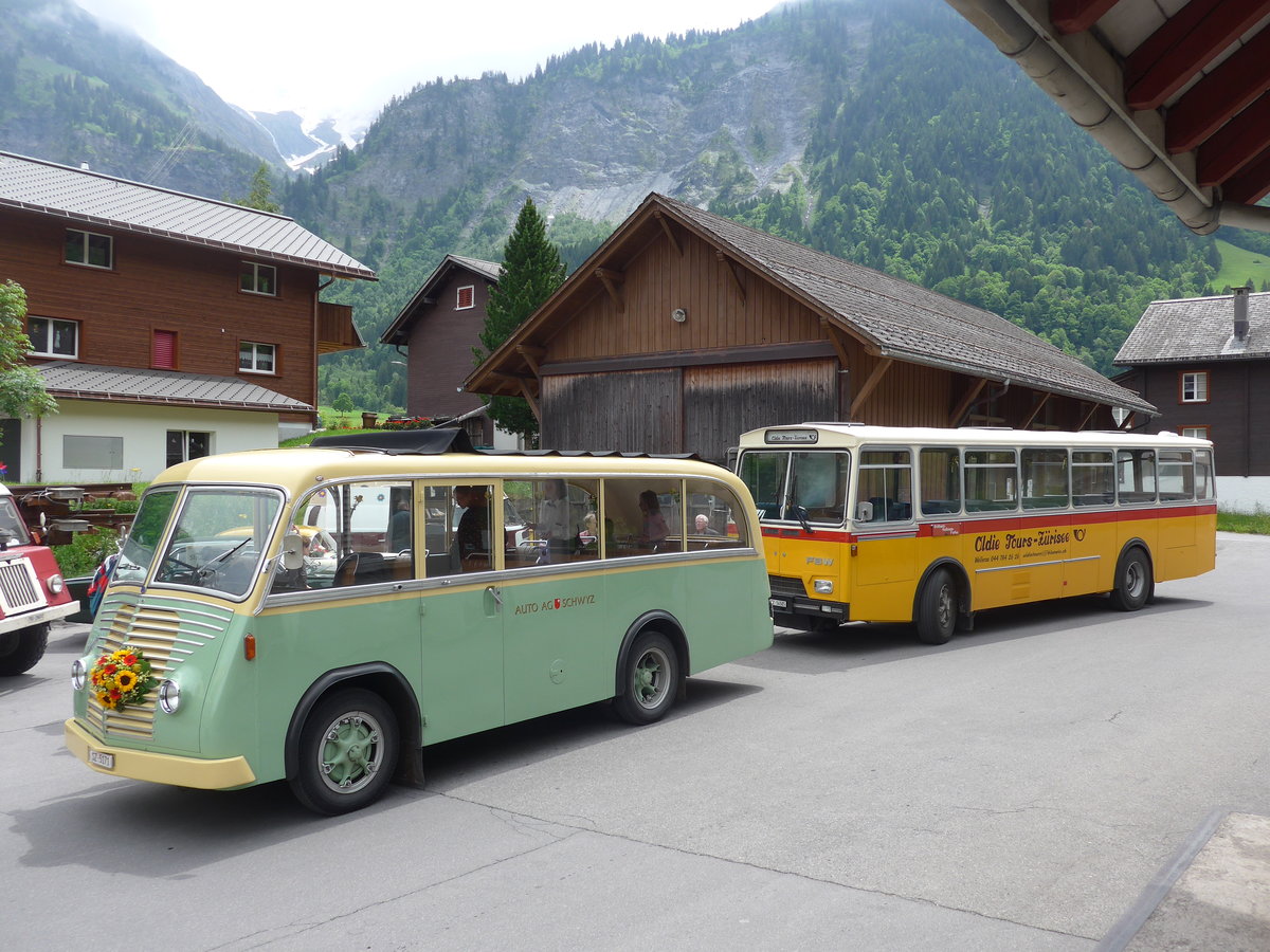 (206'401) - AAGS Schwyz - Nr. 1/SZ 5171 - Saurer/Geser (ex Nr. 9; ex Nr. 17; ex Nr. 9; ex Nr. 1) am 15. Juni 2019 in Elm, Station