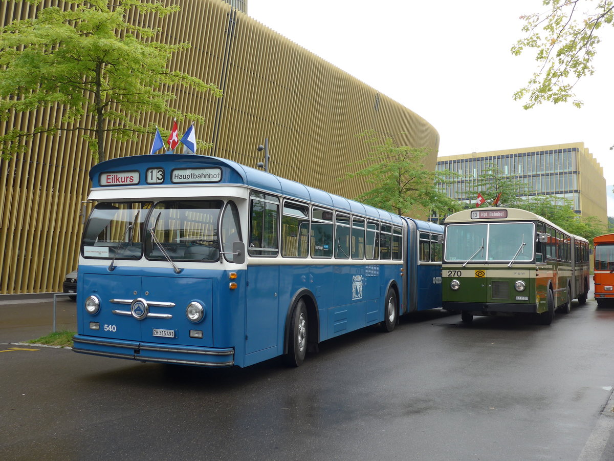 (206'562) - VBZ Zrich (TMZ) - Nr. 540/ZH 315'491 - Saurer/Saurer (ex Nr. 7540; ex Nr. 540) + SVB Bern (Bernmobil historique) - Nr. 270/BE 113'270 - FBW/SWS-Gangloff am 22. Juni 2019 in Luzern, Allmend